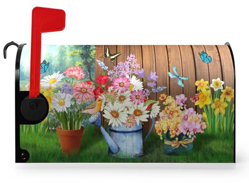 Dacawin Coperture magnetiche per cassette postali con fiori primaverili di dimensioni standard estive con farfalle e farfalle copertura per cassetta postale floreale colorata decorazione per cassetta