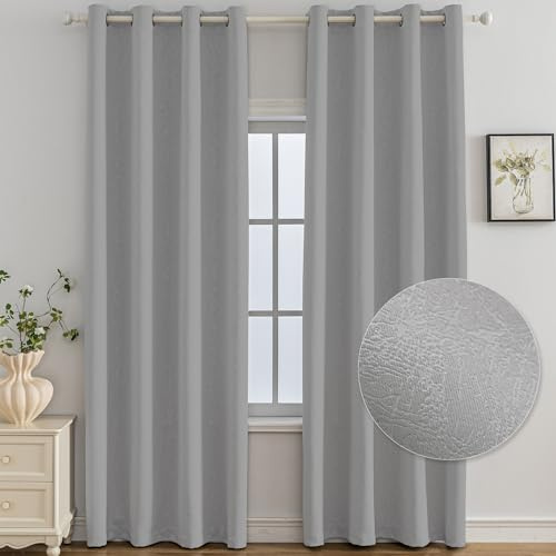 Ystyle Verdunklungsvorhänge 2er Set, Thermovorhang Gegen mit Ösen, 140x145 cm, Modern Gardinen Abdunkelnde Vorhänge Wohnzimmer Schlafzimmer, Schallschutz Vorhang, Grigio Chiaro