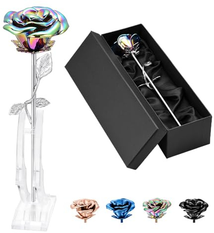 QGJNSGC Rose Flower Keepsake Urn for Human & Pet Ashes - Memorial Locket with Long Stem & Colorful Roseflower Ornaments