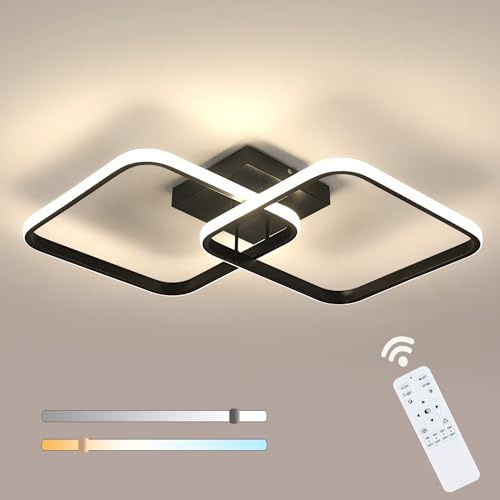 Osairous LED Deckenlampe Dimmbar 50W 5625LM, Schwarz Deckenleuchte LED Moderne mit Fernbedienung 3000-6500K, Quadratische Acryl-Deckenleuchte für Küche Wohnzimmer Schlafzimmer Badezimmer, 64CM