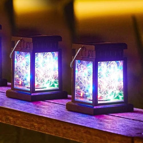 Solar Lanterns for The Garden, 2pcs IP55 Waterproof Hanging Solar Lantern Ornaments Lights Colorful LED String Lights Hanging Lantern for Garden Ornaments Terrace Courtyard Swimming Pools