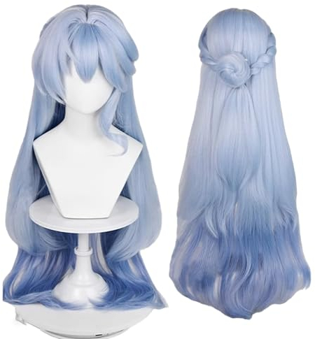 PWEINCY Perücken für Cosplay Perücke 95cm lang Blau Rollenspiel Halloween Party Synthetikhaar mit Bun