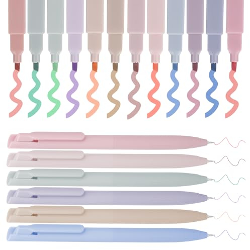 Partideal 12 Textmarker pastell Set mit 6 Aesthetischen Gelstiften 0,5mm, Ästhetische Textmarker Mischfarben Set