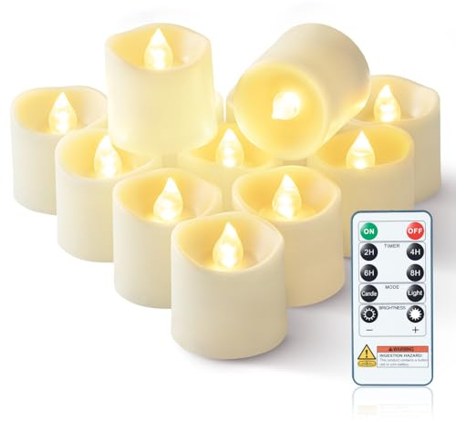 Homemory 400+ Hour Timer Remote Control Flameless Votive Candles, Battery Operated LED Tea Lights in Warm White for Outdoor, Table, Halloween, Christmas-Ivory Base
