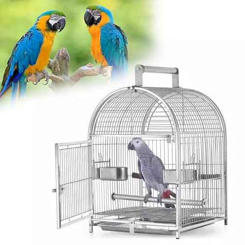 Jaula for pájaros pequeña, Jaula de Viaje for Loros con Cubierta, Jaula de Acero Inoxidable for pájaros con Soporte y Cuenco for Comida, chasis con cajón, asa de Transporte esmerilada