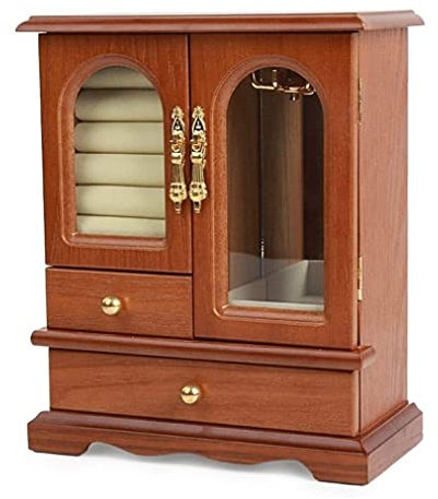 ASHSDI Schmuckaufbewahrung Holz-Schmuckkästchen Vintage-Schmuckkästchen Multifunktions-Schmuckkästchen Mit 2 Schubladen Und 360 ° Drehbarem Haken Schmuckschatulle Schmuckschrank(Jewelry Box a)