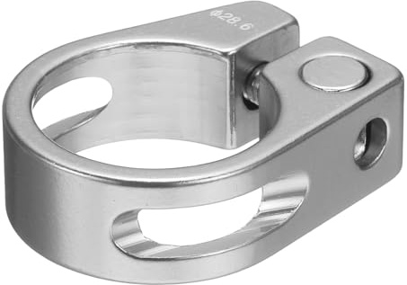 QUARKZMAN Abrazadera de 28.6mm Abrazadera de bicicleta de aleación de aluminio Anillo de bloqueo de sillín con tornillo hexagonal M4 para tubo de 25.4mm, color plata