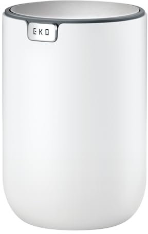 EKO Fandy Table Bin, 1.5L Mini Desk Rubbish Bin with Swing-Top Lid, 1.5 Litre Small Table Round Wastebasket for Office, Home, Bathroom, Bedroom, Car (White)