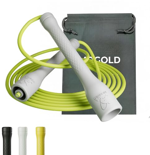 MOGOLD Springseil, 300cm PVC-Seil mit Baumwollkern, Ergonomische Griffe, Verstellbare Länge, Schwarz