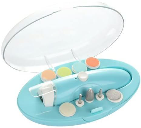 Elektrische Nagelfeile 1 Satz Blau mit 9 Schleifköpfen | Abs Gehäuse, Nachtlicht und 360°-schliff, Konstante Laufruhe, für Babys und Erwachsene