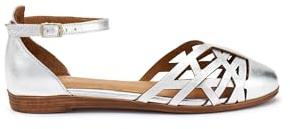 Frau - Ballerina in Pelle Laminata Traforata, Argento, 38