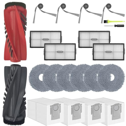SpeHiate Accessoires de Rechange pour Roborock Saros 10R/ Qrevo CurvX/Saros 20/ Curv 2 Pro, Pièces avec 1 Brosse Principale, 4 Sacs à Poussière, 4 Brosses Latérales, 4 Filtres HEPA, 6 Serpillère