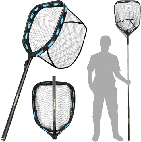 PLUSINNO Floating Fishing Net with Telescoping Handle, Carbon Fiber Ultralight Long Fish Net, Collapsible Landing Net 7.86Ft, Fishing Gear Kayak Accessories for Bass Trout Salmon