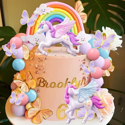 LaVenty Pony Unicorn Cake Decoration Pony Birthday Decoration Rainbow Cake Topper Unicorn Party Favors Rainbow Birthday Decoration for Girl