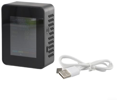 Honseadek 6-in-1 Air Quality Monitor, Multifunctional Carbon Dioxide Detector, PM2.5 PM10 TVOC Tester, Large Display, For Home Office Hotel(Black)