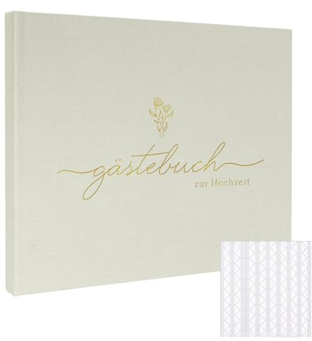 Topzora Libro de visitas de lino para boda, 100 páginas de papel premium, 50 en blanco y 50 líneas con líneas, esquinas autoadhesivas para fotos, diseño vintage con título dorado, ideal para bodas