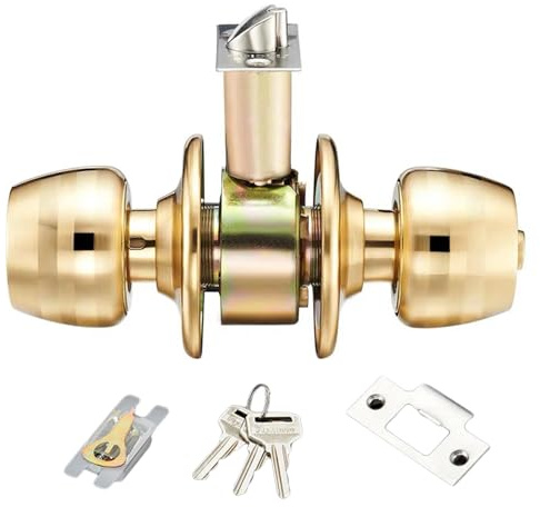 Itkcozcg Pomello per porta d'ingresso con chiave per interni ed esterni, con chiusure regolabili e finitura in ottone lucido, per ingresso anteriore, interno ed esterno