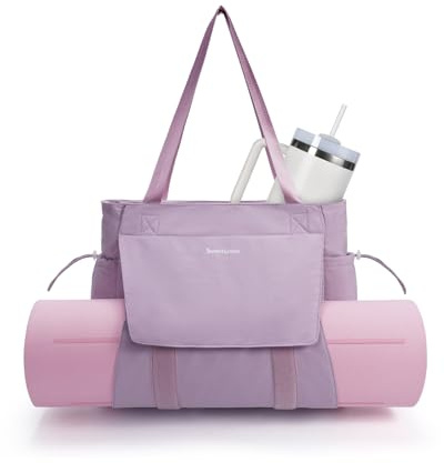 Sac Tapis de Yoga Femme, Grand Sac de Sport avec Porte-Tapis, Fermeture Éclair et Compartiment Humide, Léger pour Gym, Pilates et Déplacements