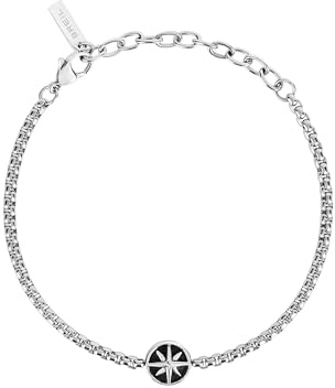 Breil, Collezione Amulet, Bracciale Uomo in Acciaio Lucido, Impreziosito da Elemento Centrale della Rosa dei Venti, Chiusura Regolabile, Lunghezza fino a 22 cm, Idea Regalo Uomo