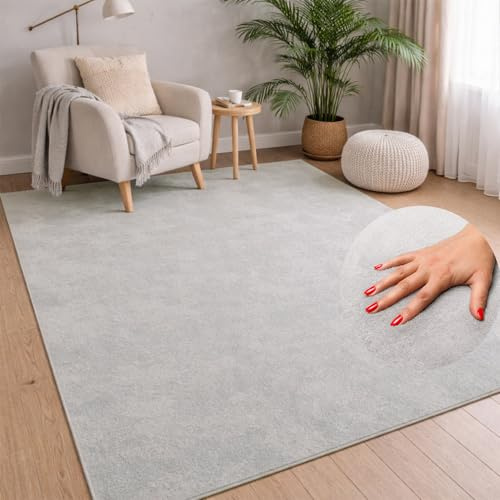 carpet city Waschbarer Teppich Einfarbig Kurzflor - 120x160 cm in Grau - Weich & Soft-Touch Haptik - rutschfest & Pflegeleicht - Teppich für Wohnzimmer, Schlafzimmer & Flur