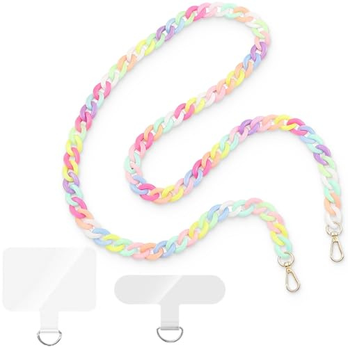 ZEXOWIJ Cuerda para Móvil con 2 Parches Universales, Cordon para Móvil con Cuentas, Correa Movil Cuello para Todos los Teléfonos Inteligentes, Color Rosa