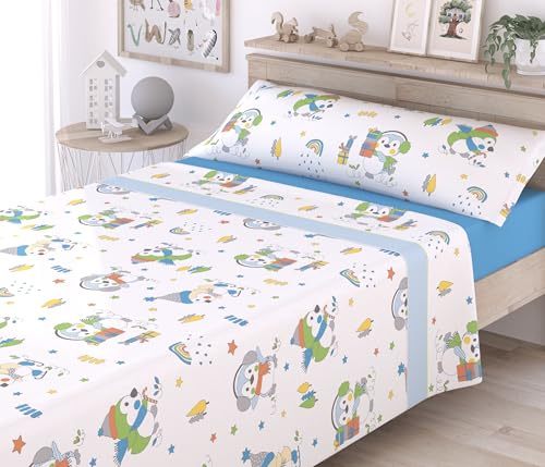 Victorio & Lucchino – Sábanas Infantiles de Coralina con Estampado de Pingüinos | Juego de 3 Piezas | Cálidas, Suaves y Aterciopeladas (Celeste Nuevo, Cama 90cm)