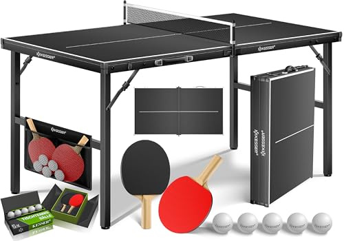 KESSER® Tischtennisplatte Mini mit Tischtennisschläger-Set, Tischtennisbällen und TT-Netz | Indoor | Unterwegs, laminierte Platte + klappbar – Kofferdesign, Kinder und Erwachsene – 153 x 76,5 cm