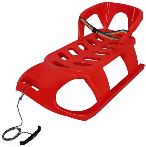 KOTARBAU® Bob Schlitten mit Lehne - 87 x 45 x 42 cm - Kunststoff Schlitten für Kinder - mit Rückenlehne - Schneeschlitten - Kinderschlitten mit Sicherheitsgurt & Zugseil - Kinderbob - Rot