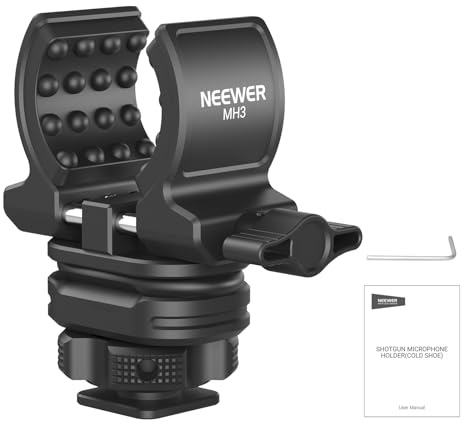 NEEWER Microphone Holder with Cold Shoe Adapter, Noise Reducing Shock Absorbing Mic Mount Accessories with Built in Silicone Pads, for Mics of 0.7 to 1 (19 to 25mm) in Diameter, MH3