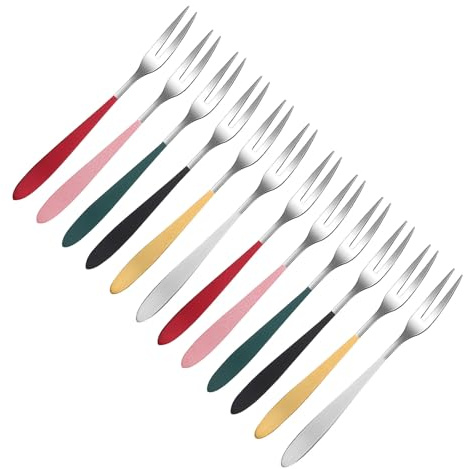 Hemobllo 12 forchette da torta piccole in acciaio inox 304, forchette da frutta e snack, leggermente lucidate per casa, ristorante e feste