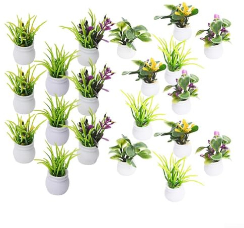 20PCS Miniature Garden Accessories Dollhouse Potted Plants Set, Plastic Bonsai Model Flower Pot Decor for Crafts, Scale Model Landscaping and Tiny Garden