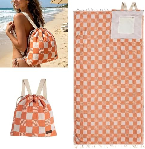 2-in-1 Convertible Beach Towel & Backpack with Inner Zip Pocket & Sand Resistant Fabric, Oversized Microfiber Wearable Beach Bag, Quick-Dry Packable Mat for Camping, Vacation & Cruise-#2