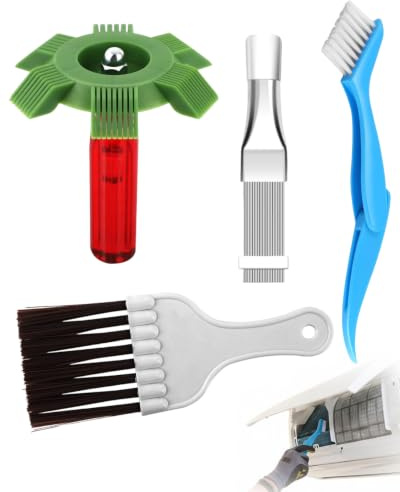 BTACGWP Kit Nettoyage Climatisation Split 4 Pièces, Brosse Condenseur Rigide avec Poignée Ergonomique, Restaure le Flux d'Air et Garantit un Environnement Sain