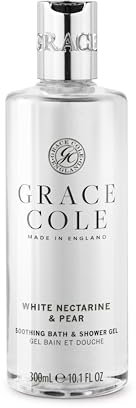 Grace Cole Bath & Shower Gel White Nectarine & Pear Fragrance 300ml - Essential Oils - Vegan Friendly and Cruelty Free, Contains No SLS or Parabens - Made In England