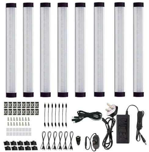 AIBOO Under Cabinet Lights Kit LED Rigid Bar with Dial Dimmer Switch for Kitchen Cupboard Closet Lighting (2700K Warm White, 8 Panels)
