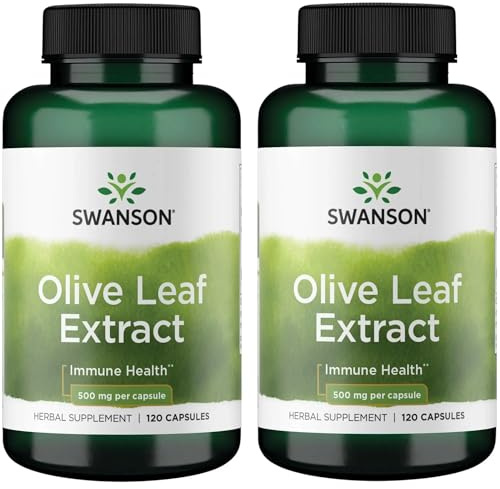 Swanson Olive Leaf Extract Immune and Cardiovascular Health Supplement for Adults Seeking Year-Round Immune Support - 20% Oleuropein (120 Capsules, 500 mg, 2 Pack)
