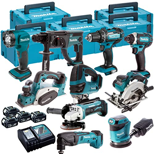 Makita 18V T4TKIT-84 LXT Cordless 10pcs Monster Kit with DHP482 + DTD152 + DJV180 + DSS611 + DKP180 + DHR202 + DGA452 + DBO180 + DTM50 + DML815 4 x 5.0AH BL1850 Batteries, DC18RC Charger & Case