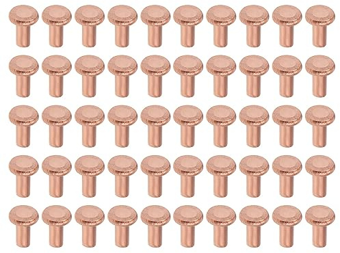 sourcing map 100 rivetti in rame solido, 1/8 x 15/64 rivetti a testa piatta in metallo per applicazioni elettriche, forniture per la lavorazione della pelle