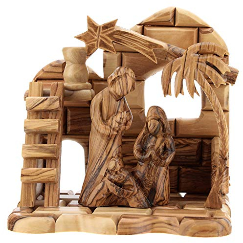Holyart Casetta in ulivo Betlemme con presepe Completo Stilizzato di 15x15x10