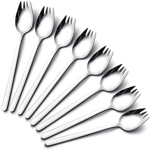 Sporks, 8-Pack Sporks in Acciaio Inossidabile 18/10, Cucchiaio per Insalata da 7,4 Pollici, Forchette per Pasta di Riso Fritto con Frutta, Set di Posate per Casa, Campeggio o Viaggio