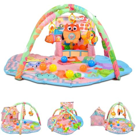 Moni Spielbogen Happy Farm Activity Center 30 Spielbälle kleines Haus Greiflinge, Farbe:pink