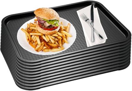 APS Fast Food-Tablett 10er Set, bruchsicheres und spülmaschinenfestes Serviertablett, Made in Germany, 53 x 32,5 cm, Höhe 2 cm (GN 1/1), schwarz