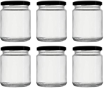 6x Weithalsglas 275ml inkl. 8 Deckel in Schwarz, Marmeladenglas Vorratsglas, Glas mit Twist Off Schraubverschluss