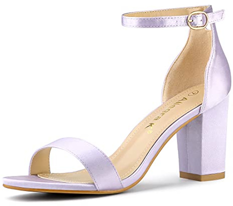 Allegra K Women's Satin Open Toe Ankle Strap Chunky Heels Sandals | 3 1/7 inches Heels for Women, Open Toe Block Heel Sandal in Satin, Comfortable Block High Heel, Dressy Shoes