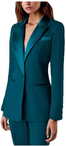 Traje de dos piezas para mujer, traje de oficina, ajustado, blazer y pantalones, traje de negocios, ropa casual, traje de graduación, Teal, XXL