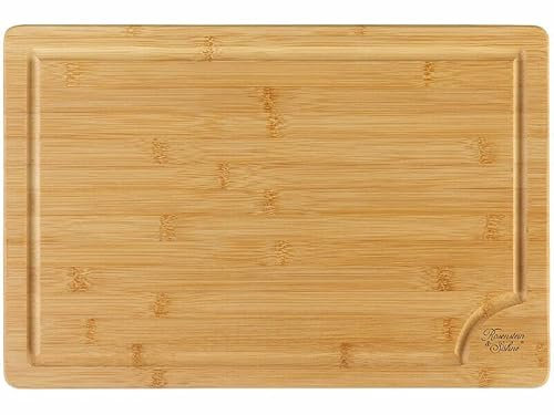 Rosenstein & Söhne Bambus Brett: XL-Bambus-Schneidebrett mit Saftrille, 45 x 30 cm, antibakteriell (Brotschneidebrett, Schneidebrett groß, Küchenhelfer)