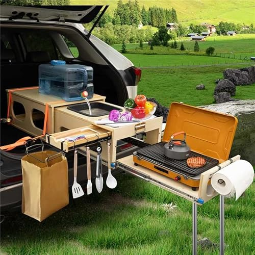 SHIWAGIN Overland Kitchen Slide Out System All in One camping Box with Sink, Chopping and Cooking Folding Camping Table for SUV, trunk, boot, quick1 Minute Setup