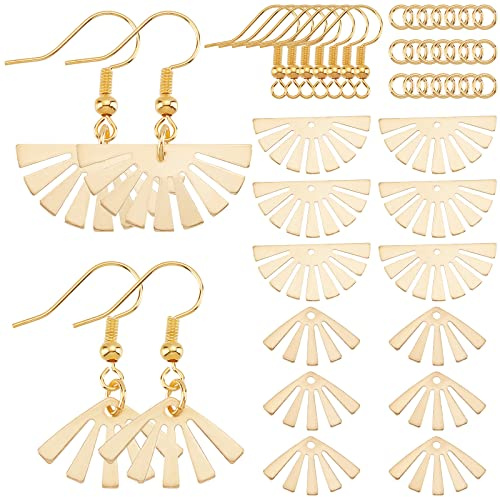 SUNNYCLUE 1 scatola Fai-Da-Te 20 paia Ciondoli A Ventaglio Ciondoli A Foglia di Palma Kit per La Creazione di Orecchini Ciondoli In Ottone per Creazione di Gioielli Ciondoli Ciondoli Dorati Kit di Gio