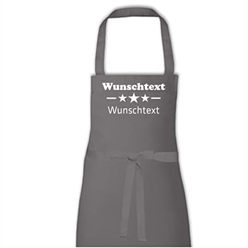 INDIGOS UG - Schürze - Grillschürze - individuell - personalisiert Wunschtext - Koch 3 Sterne - Wunschname - dunkelgrau - BBQ - Party - Funshirt - Fasching - Freizeit - Fussball - Grillen