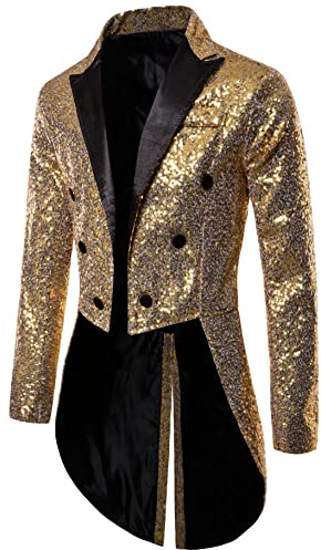 Dubute Giacca da Sposa per Uomo, Giacca da Sposa con Paillettes Lucide, Blazer da Cerimonia, Giacca Slim Fit per Party, Spettacolo Magico, Costume Cosplay, Giacca da Cerimonia, dorato, XL